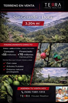 Property in San Gerardo de Dota, 3204 m2 of Land, Fruit Trees, Views