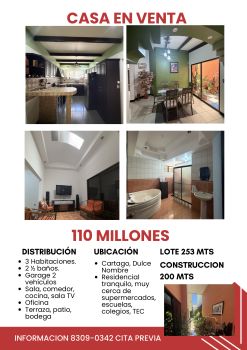 Casa en Venta en Dulce Nombre de Cartago